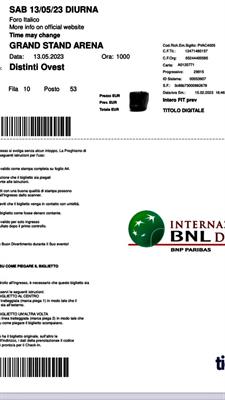 Biglietti Internazionali di Tennis 2023