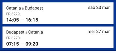 Catania-Budapest A/R