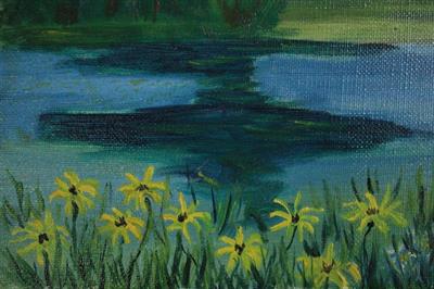 Quadro olio su tela, paesaggio di lago montano, con firma - Foto 2
