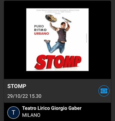 3 Biglietti spettacolo STOMP Milano 29.10
