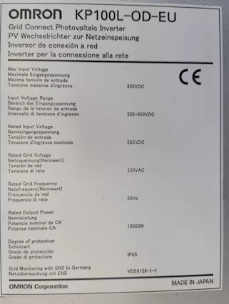 OMRON KP100L-OD-EU 10000W INVERTER