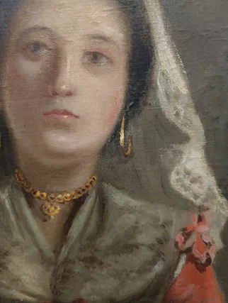 Antico dipinto olio su tela raffigurante Popolana abruzzese - Foto 3