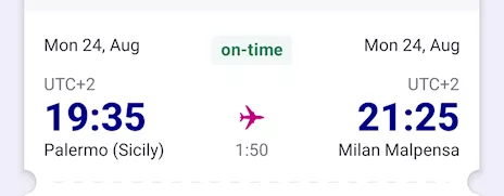 Palermo - Milano / 24 Agosto / 19:35