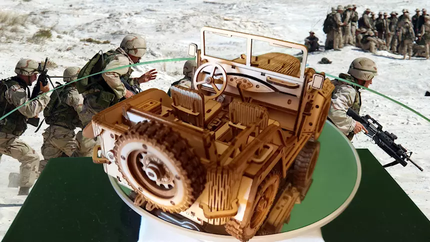 Foto 4Army Field Car Jeep anni '40 in legno, da tavolo, in 3D, prezzo non trattabile