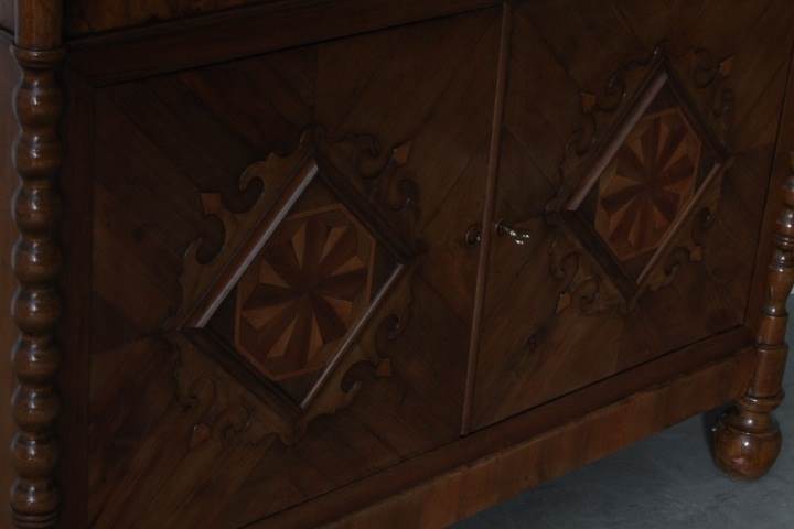 Antica Libreria Carlo X in noce 1830 Lombardia con intarsi - Foto 10