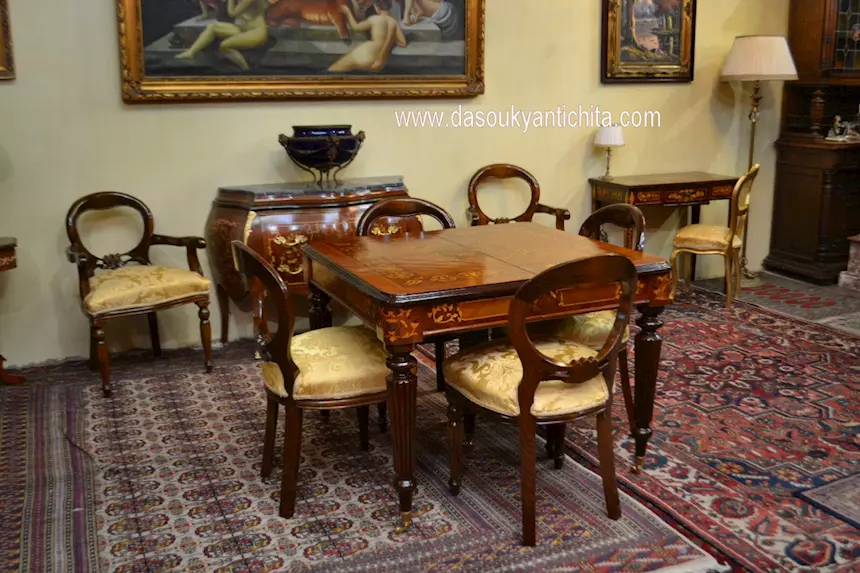 Scrittoio da centro intarsiato stile Luigi XVI cm. 90, in legno - Foto 12