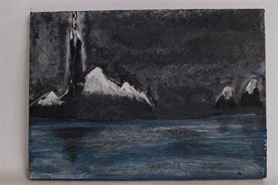 Quadro olio su tela, tempesta che incombe, autore ignoto