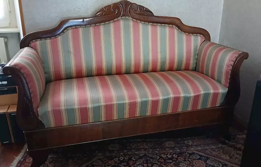 Antico divano e sedie Luigi Filippo del XIX secolo, in legno massello - Foto 2