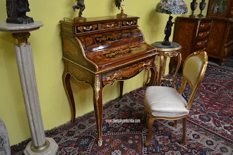 Secretaire - scrittoio a ribalta stile Luigi XV intarsiata