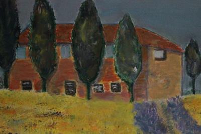 Quadro olio su tela con cornice, campo di grano e lavanda - Foto 3