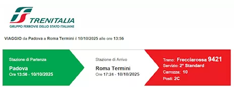 Biglietto Frecciarossa Padova Roma - 10 ottobre 2025