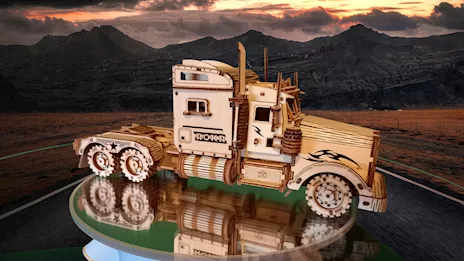 Camion stile americano in legno, in 3D