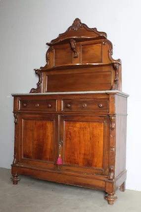 Antica credenza piattaia L. Filippo noce 1860. Marmo Mis 132 - Anteprima 1