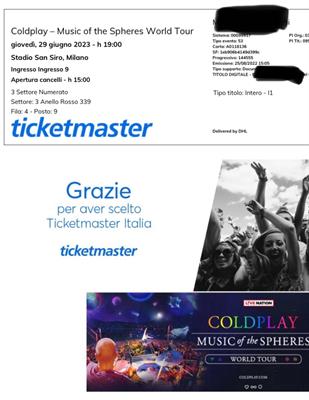 2 biglietti Coldplay San Siro Milano 29/06/23