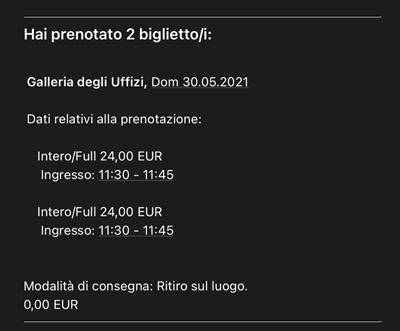 Biglietti Uffizi per domenica 30 maggio alle 11.30