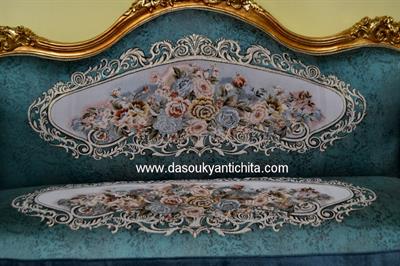 Salotto dorato completo stile Barocco in tessuto aubusson, in legno massello - Foto 5