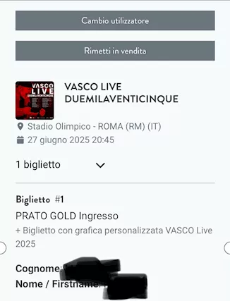 Vasco Rossi Roma prato gold 27/06/25