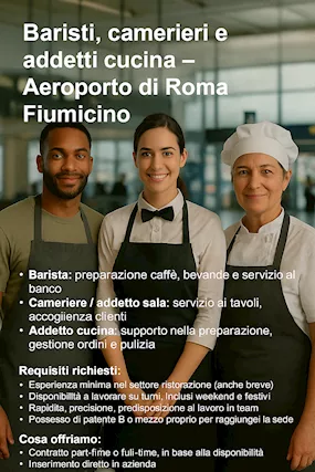 Baristi, camerieri e addetti cucina – Aeroporto di Roma Fium