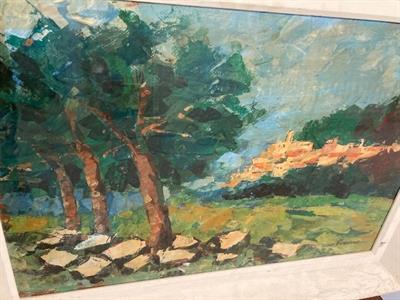 Antico dipinto Paesaggio F. Romano XIX sec. Olio su Tela. Cm
