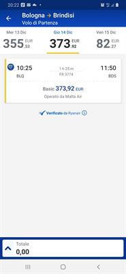 2 biglietty Ryan Bologna Brindisi per il 14/12 a 150 Euro l'