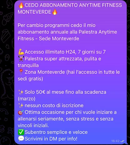 Cedo abbonamento Anytime Fitness