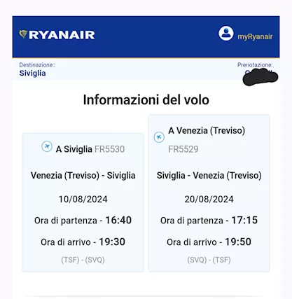 2 Biglietti aereo A/R per Siviglia