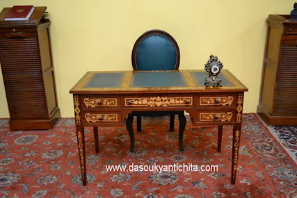 Scrivania da centro stile Luigi XVI intarsiata cm.122, in legno - Foto 4
