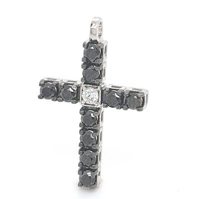 Croce in oro bianco con diamanti neri