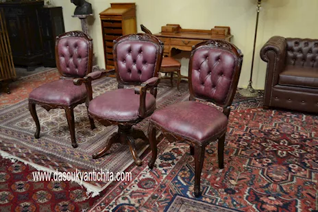 Trittico di poltrone da studio stile inglese Vittoriano, in legno - Anteprima 3