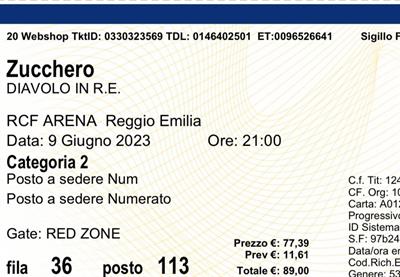Biglietti (2) Zucchero Diavolo in Re 9/06/2023