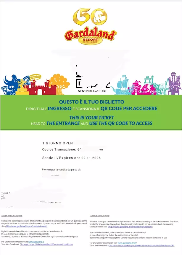 Due biglietti open Gardaland